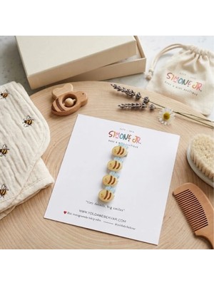 Simone Jr. 4’lü Mini Arı Figürlü El Yapımı Yan Toka Seti – Pastel Sarı
