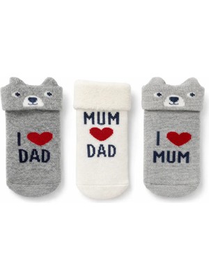 Solde Unisex Yenidoğan 3’lü “ı ❤️ Mum & Dad” Bebek Havlu Çorap Seti