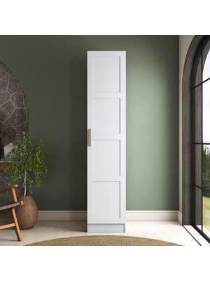 Rani BA218 Membran Kapaklı Gardırop Raflı Tek Kapaklı Askılı Elbise Dolabı Beyaz