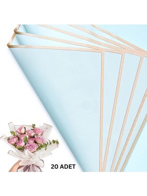 Roco Paper Co. Çiçek Buket Kağıdı, Altın Kenarlı Çiçek Ambalaj Kağıdı, Mat Opp 58X58 cm - 20 Adet, Bulut Mavisi