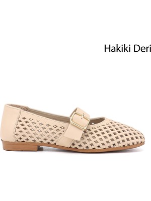 Gönderi(r) Kadın Bej Antik Baskılı Mary Jane Hakiki Deri Babet