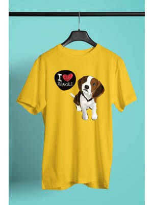Darkhane Beagle Seviyorum - Köpek Baskılı Unisex Sarı Tişört - T-Shirt UT004