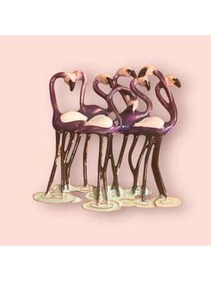618 Concept Mor Flamingo Sürüsü Tasarımlı Broş