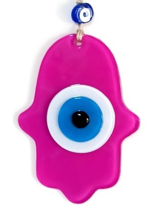 Nazar Boncuklu Fuşya Renk Fatma Ana Bereket Eli Cam Duvar Süsü Midastech