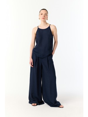 Pileli Keten Karışımlı Pantolon