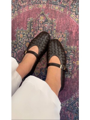 Akça Shoes Acı Kahve  Örgü Detay Babet