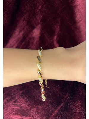 Gold Kaplama Taşlı Burgulu Çelik Bileklik