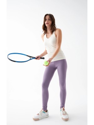 Akbeniz Kadın Mor Yüksek Bel Fit Spor Tayt