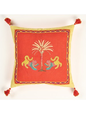 Zsa Zsa Zsu Ghunı Püsküllü Nakışlı Pamuk Dolgulu Kırlent 50X50 cm Turuncu