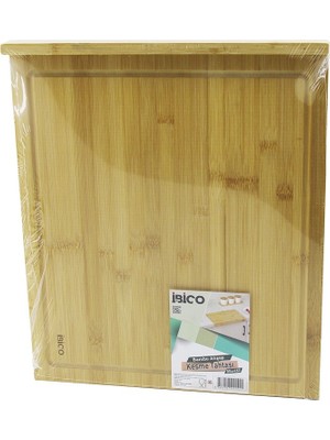 MidasTech 38X45CM Ahşap Bambu Kesim Panosu - Kesme Tahtası Tezgah Üstü  Kanallı - Kenar Destekli (4887) M