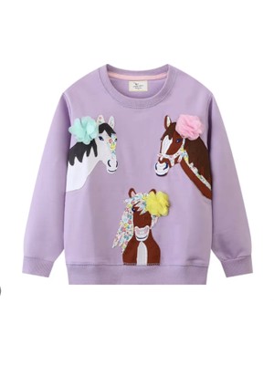 Petityu Atlı Patch Mor Sweatshirt 6-8 Yaş