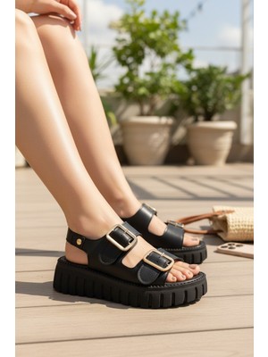 Enoch Kadın Çift Tokalı Kalın Tabanlı Modern Günlük Sandalet