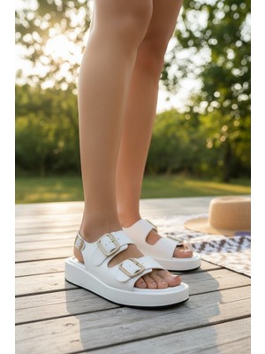 Enoch Kadın Çift Tokalı Kalın Platform Tabanlı Konforlu Sandalet