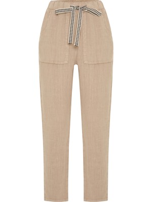 Straıght Fıt Beli Bağlamalı Keten Pantolon