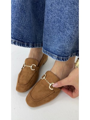 Akça Shoes Taba Taşlı Süet Babet