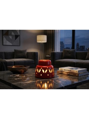 Muguetarts %100 El Emeği Karo Yansıma Desenli Tealight Mumluk Kırmızı R10XH7X3 cm