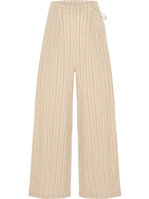 Keten Karışımlı Çizgili Cloutte Fıt Pantolon