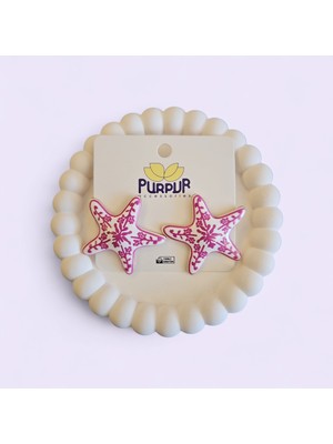 Purpur Accessories Desenli Deniz Yıldızı Seramik Pirinç Küpe