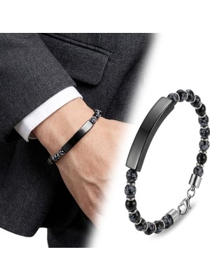 Fm Snowy Obsidian Siyah İsim Yazılabilir Ve Ayarlanabilir Çelik Zincir Bileklik 31832B29D11 - 23 cm