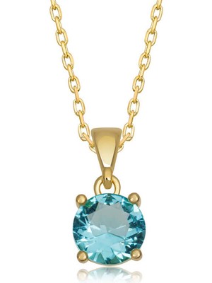 Kenpazar 925 Ayar Gümüş Gold Turkuaz Kristal Yuvarlak Taşlı Kadın Gümüş Kolye