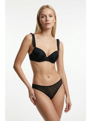 Rays Siyah Desenli Askı Fırfır Detay Sütyen Takım 717