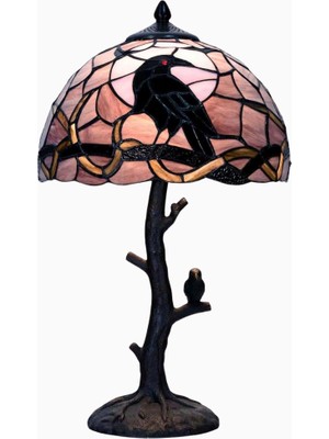 Home London Breeze Raven Tiffany Stil Vitray Cam, El Işçiliği Dekoratif Masa Lambası