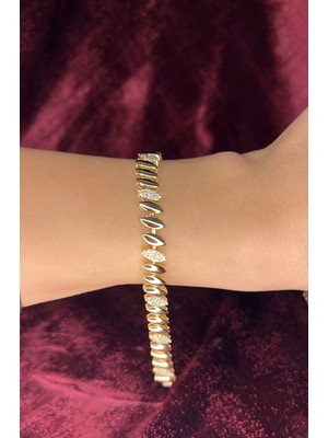 Gold Kaplama Oval Form Taşlı Çelik Bileklik