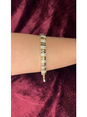 Gold Kaplama Taşlı Modern Çelik Bileklik