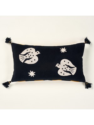 Zsa Zsa Zsu Ghunı Aplikeli Pamuk Dolgulu Kırlent 30X55 cm Siyah