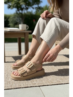 Enoch Kadın Çift Tokalı Kalın Platform Tabanlı Konforlu Sandalet