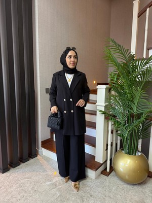 Still Butik Gold Düğme Detaylı Ceket Pantolon Takım Tesettür Kadın Giyim ST2200