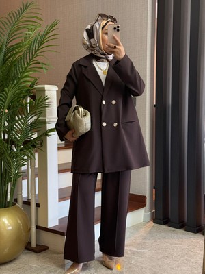 Still Butik Gold Düğme Detaylı Ceket Pantolon Takım Tesettür Kadın Giyim ST2200