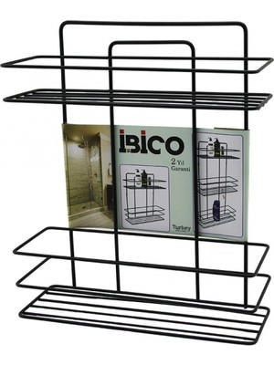 Marsilyan Siyah  2 Katlı - Dikdörtgen   Metal  Banyo Köşelik - Duşkabin Raf - Şampuanlık (4887)