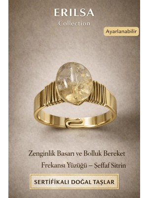 Tesbih Atölyesi Sertifikalı Şeffaf Sitrin Doğal Taş Yüzük – Bolluk Bereket Enerji Ayarlanabilir