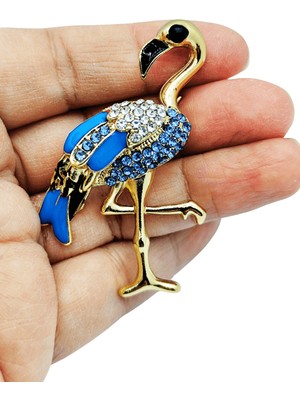 BB Bi Butik Shop Azure Flamingo Işıltılı Taşlı Gold Flamingo Broş