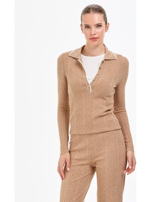 Pierre Cardin Kadın Bej Slim Fit Kazak 50310971-VR011
