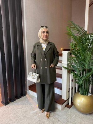 Still Butik Gold Düğme Detaylı Ceket Pantolon Takım Tesettür Kadın Giyim ST2200