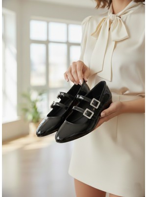 Vojo Secret Çift Tokalı Sivri Burun Kadın Babet Ayakkabı