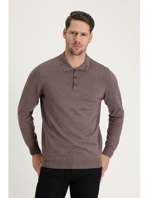 Kiğılı Polo Yaka Regular Fit Pamuklu Triko Kazak