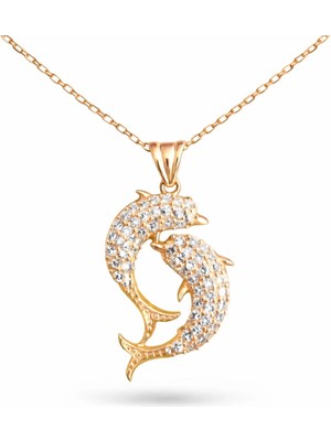 Bazarhane Gümüş Rose Çift Yunus Balığı Kadın Kolye