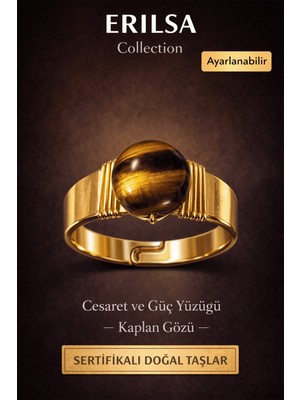 Tesbih Atölyesi Sertifikalı Kaplan Gözü Doğal Taş Yüzük – Cesaret Güç Enerji Ayarlanabilir