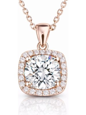 Bazarhane Gümüş Rose Kare Montür Tek Taş Kolye