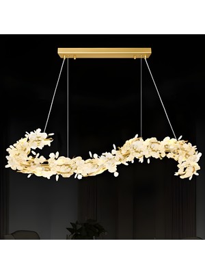 Ronisu Aydınlatma Edera Sarkıt Avize Cam Yaprak Detaylı Avize  Salon Oturma Odası