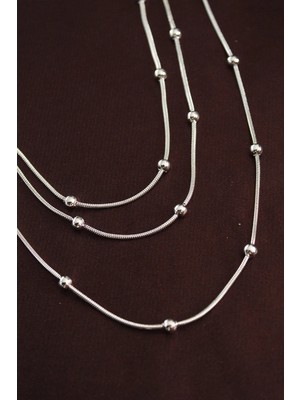 Bazarhane 316L Çelik Gümüş Renk Minimal Topçuk Model Çoklu Kolye
