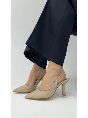 Akça Shoes Gold Simli Topuklu Ayakkabı