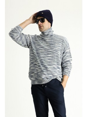 Kiğılı Balıkçı Yaka Oversize Desenli Triko Kazak