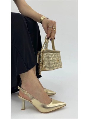 Akça Shoes Gold Rugan Topuklu Ayakkabı