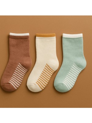 Solde 3’lü Yumuşacık Havlu Unisex Bebek Çorap Seti – Kahverengi, Krem, Su Yeşili