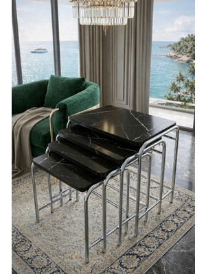 Homebella Homebella 3D Siyah Mermer 4'lü Zigon Sehpa Metal Krom Nikel Ayaklı  Üreticiden