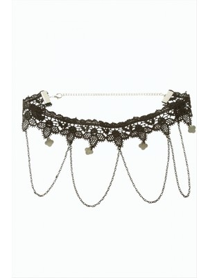 Marsilyan Çiçek Zincir Sallantılı Dantel Kolye